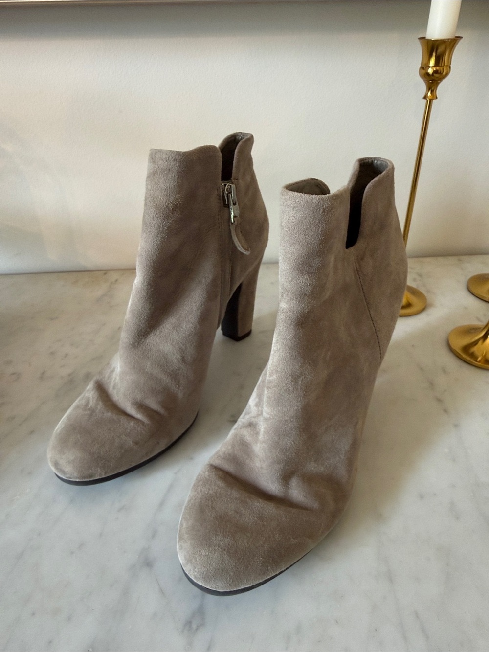 Sam Edelman Taupe Suede Block Heel Ankle Booties